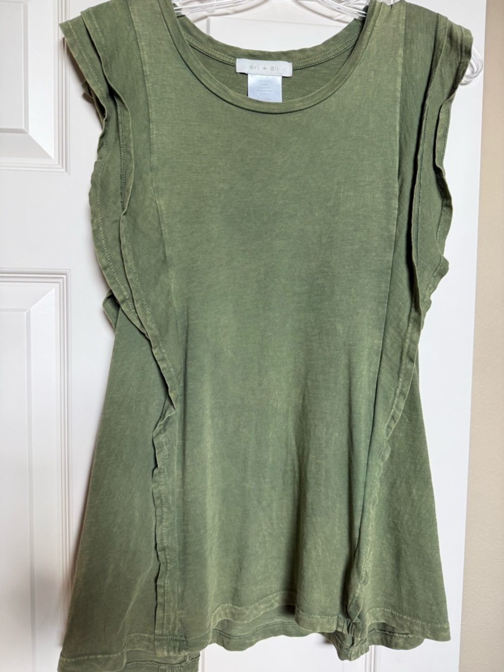 Anthropologie Olive Green Ruffle-Trim Tank